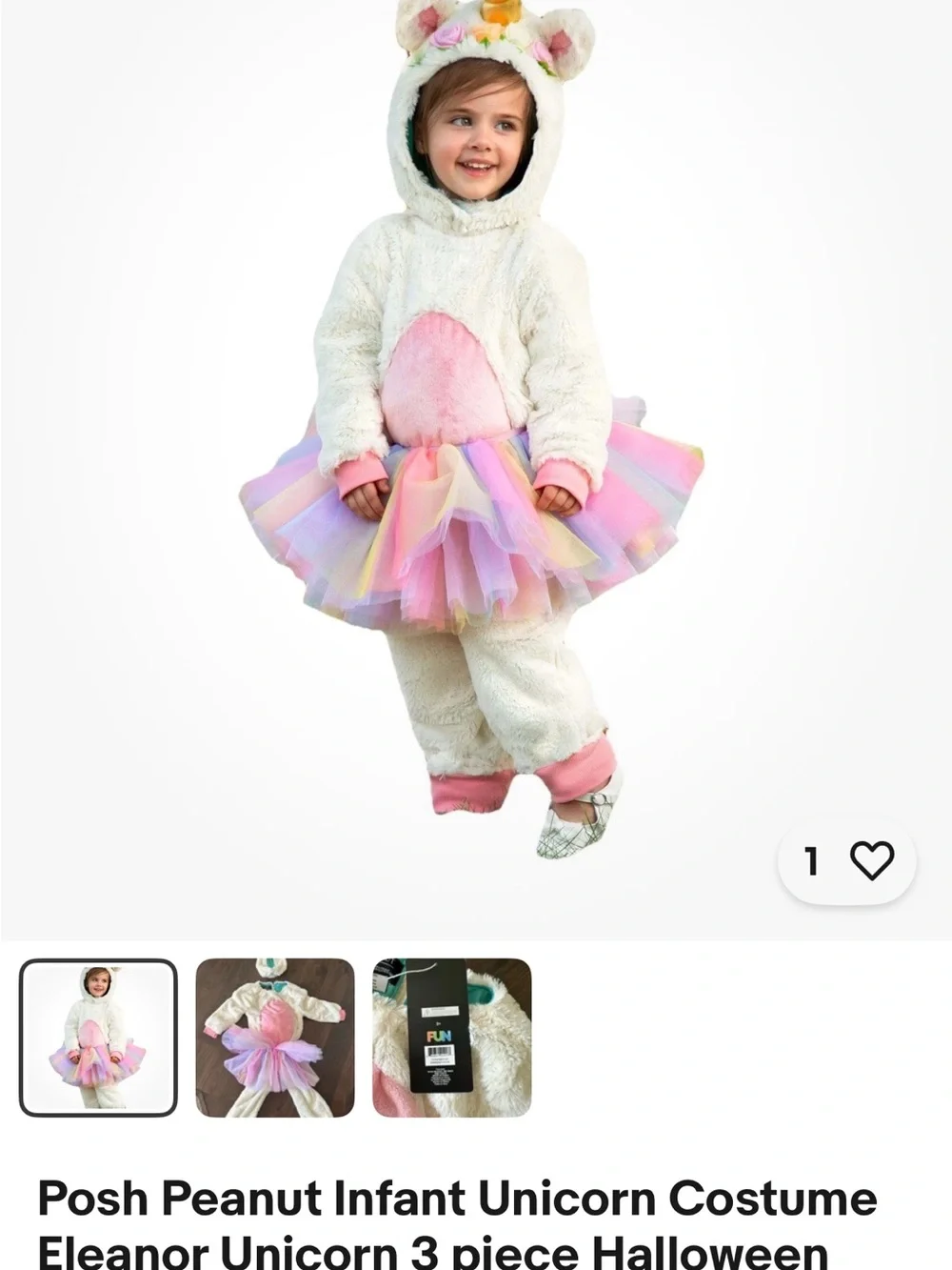 Posh Peanut Eleanor Unicorn faux fur jumpsuit with Tutu Halloween Costume 2T